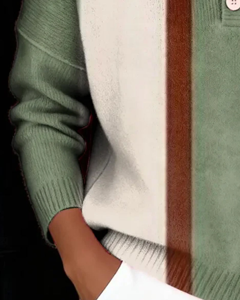 Long-Sleeved Color-Blocked Pullover