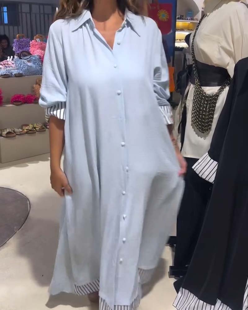 Striped Patchwork Long Shirt Dress