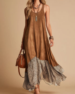 Sleeveless Leopard Patchwork Dresses