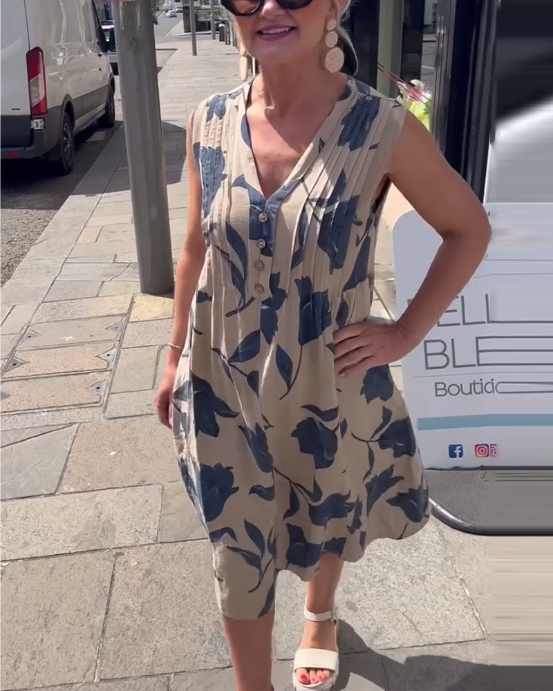 V-Neck Sleeveless Printed Dress