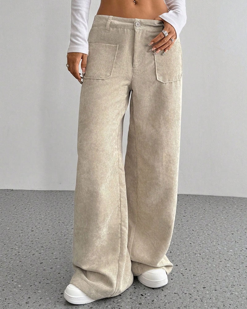 Front Back Pocket Solid Straight Leg Long Pant