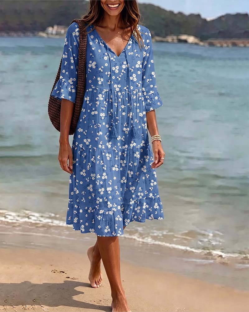 Floral V-Neck Strappy Dress