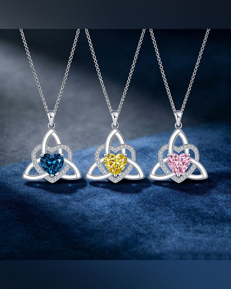 Birthstone Celtic Trinity Knot Heart Necklace✨ Heart Shape Celtic Trinity Knot Birthstone Pendant