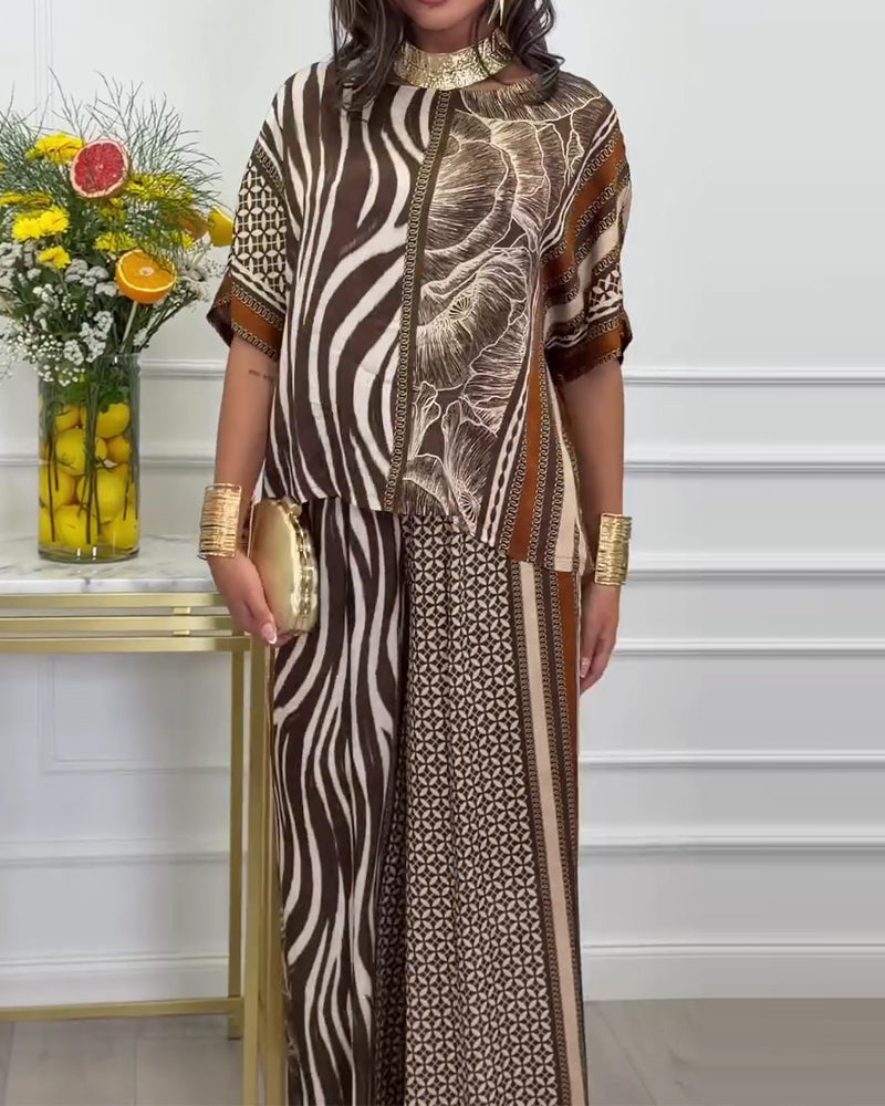 Zebra Print Color-Block Two-Piece Set