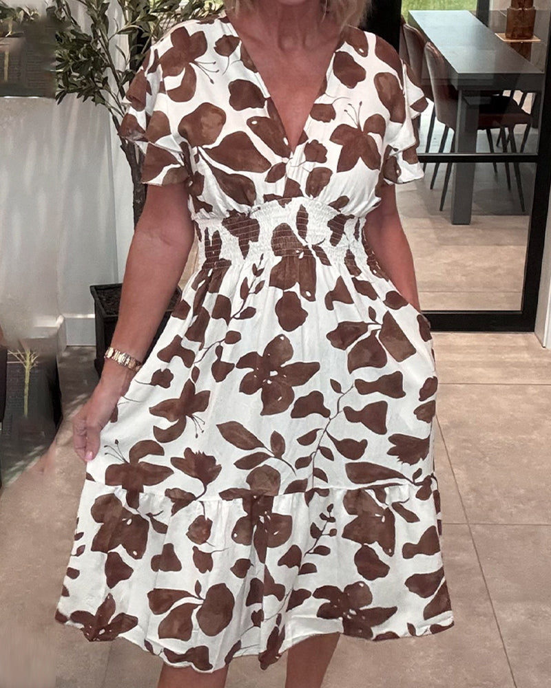 Butterfly Print V-Neck Dress
