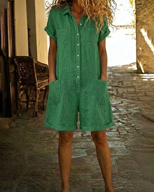 Lapel Short Sleeve Shorts Jumpsuit