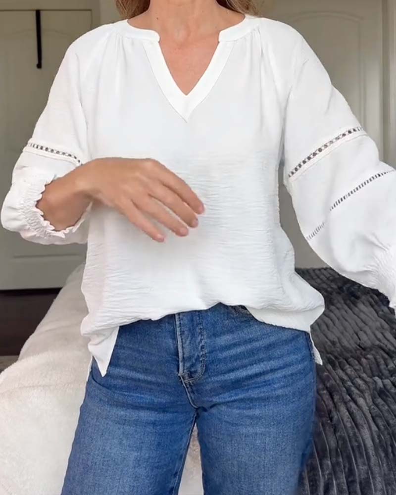 V-Neck Cutout Ruffle Solid Blouse