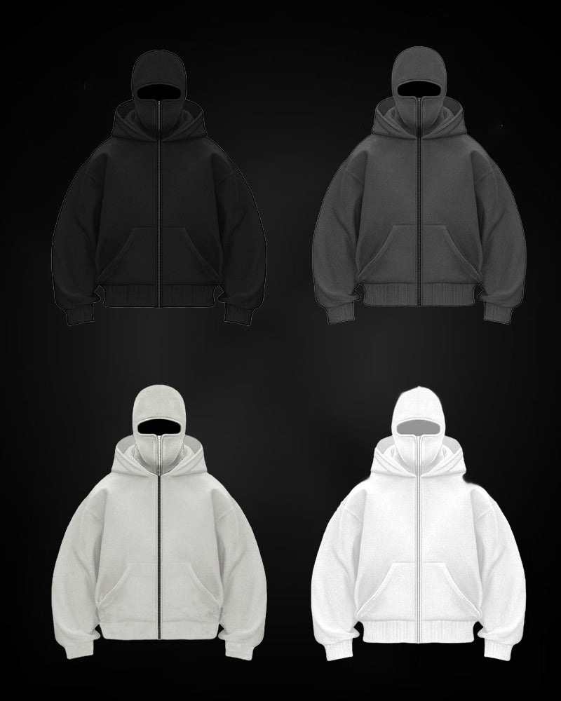 Unisex Double Hood Zip-Up Sweatshirt Coat