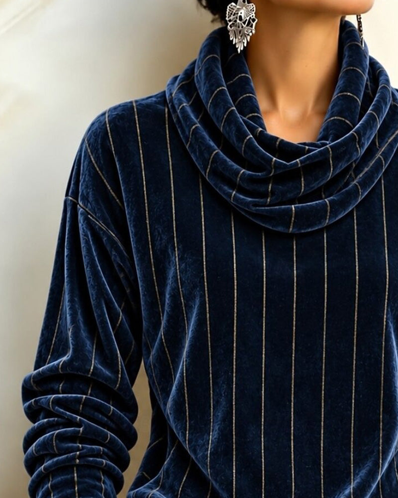 Striped Cowl Neck Fashion Top