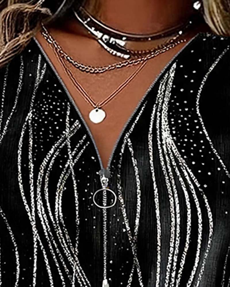 Zipper Line Shimmer Blouse