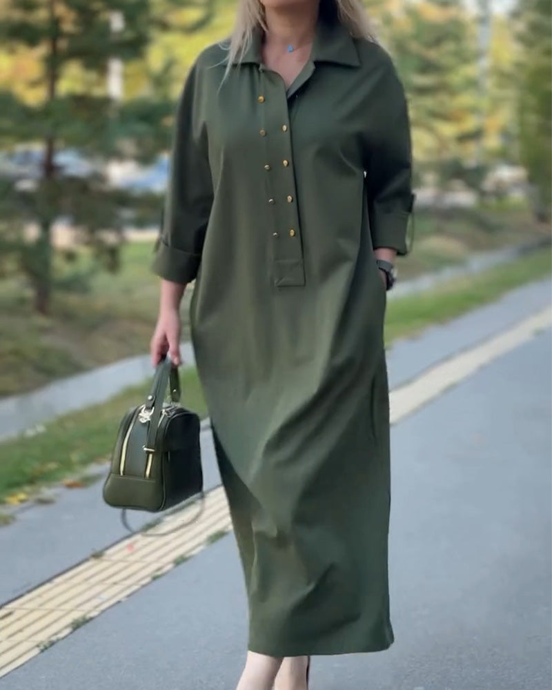 Lapel Casual Pocket Shift Dress