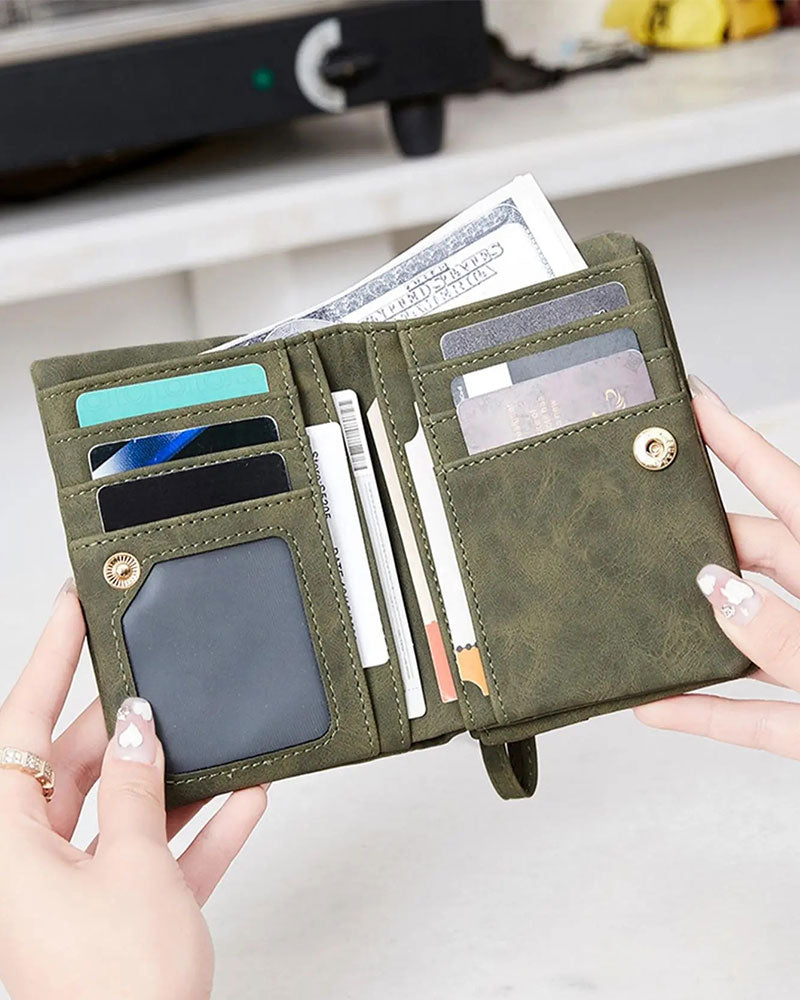Women's Bifold Zipper Wallet Plain Short Card Purse