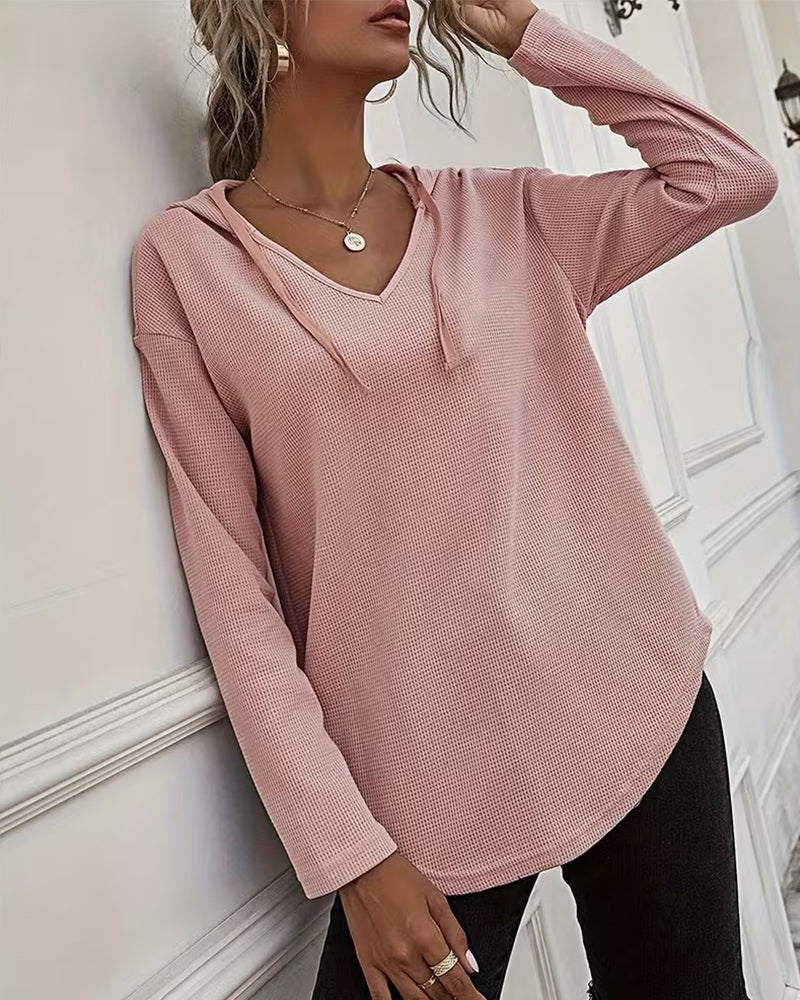 V-Neck Hoodie Irregular Blouse