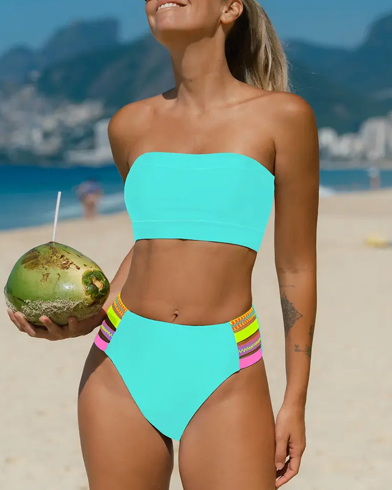 Neon Trim Bandeau Strapless Bikini