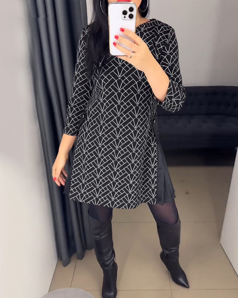 Round neck line printed dress