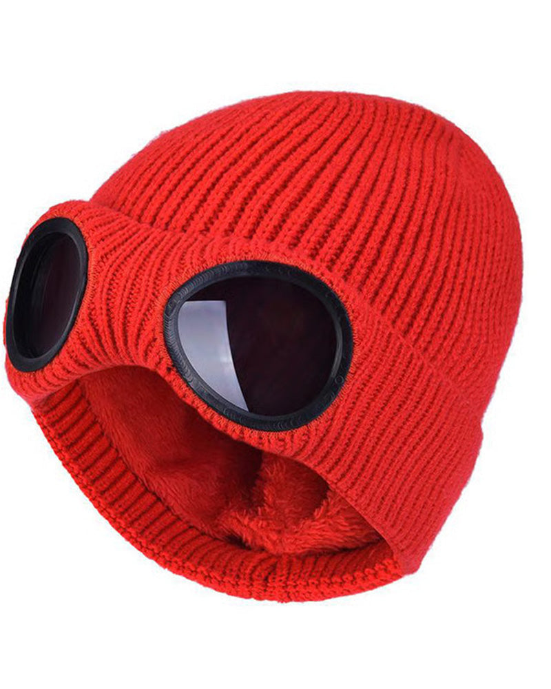 Unisex Solid Color Goggle Lens Design Beanie Hat