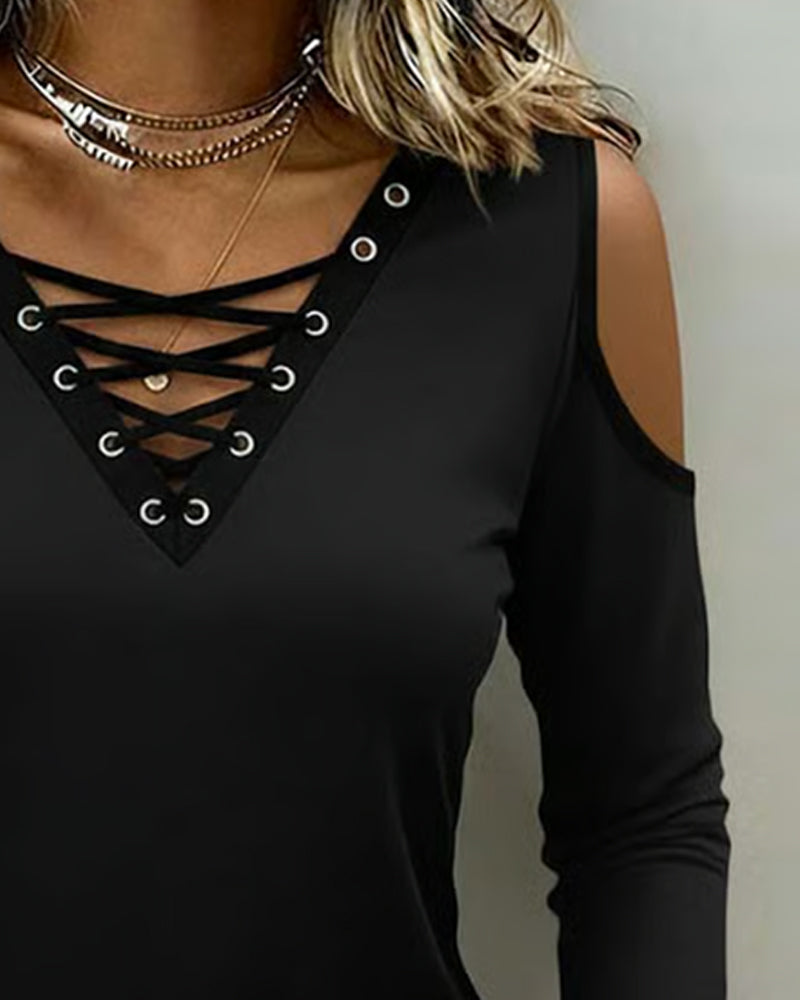 Off-Shoulder Cross Long Sleeve Top