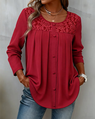 Long-Sleeved Loose-Fitting Pleated Top
