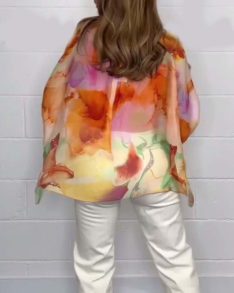 Casual printed V-neck long sleeve blouse