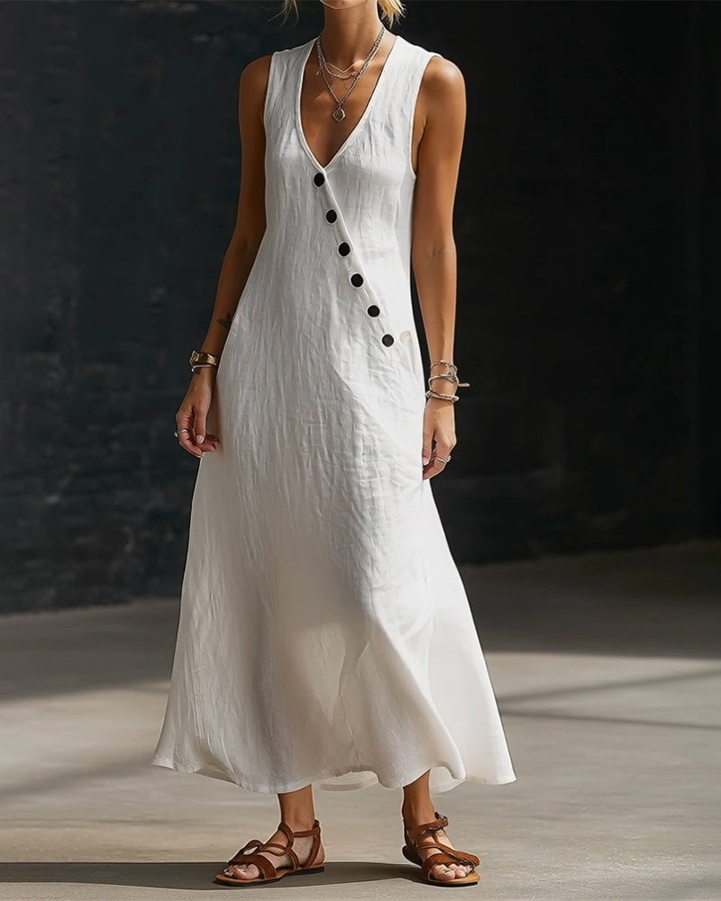 Solid-Color Button Vest Dress