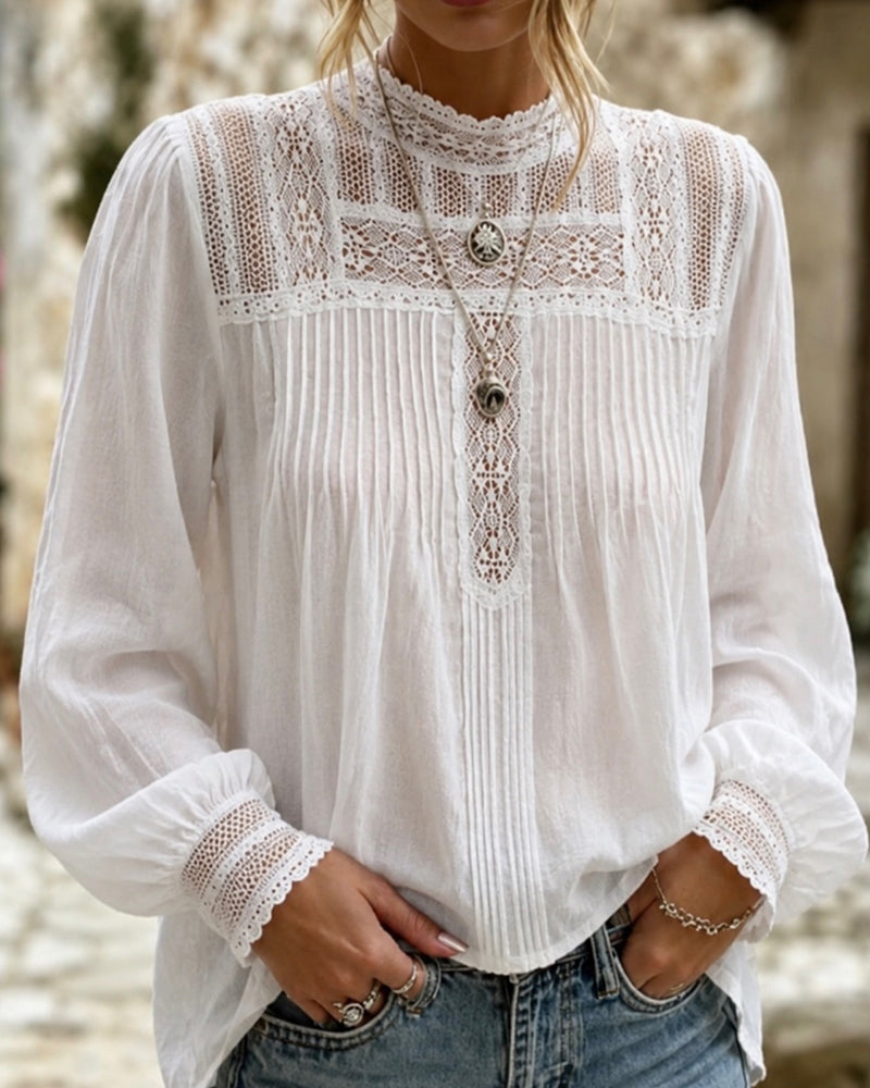 Lantern Sleeve Solid Casual Blouse