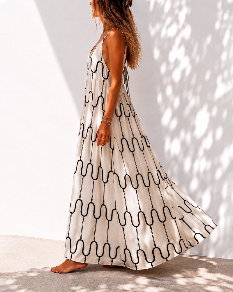 Black and White Wavy Stripe Spaghetti Strap Dresses