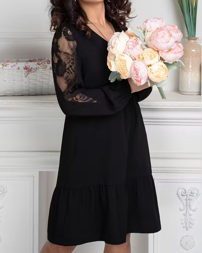 Mesh Patchwork V-Neck Dress