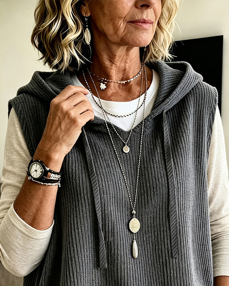Hooded Ribbed Drawstring Pullover Tank Top