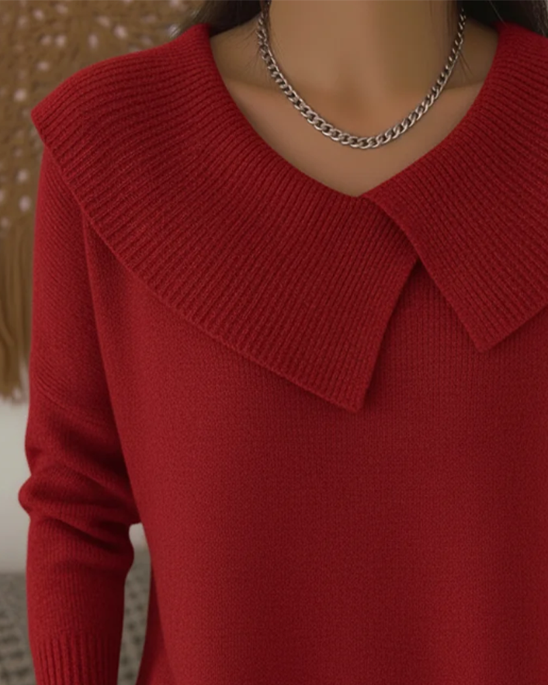 Solid Color Long-Sleeved Baby Doll Collar Pullover