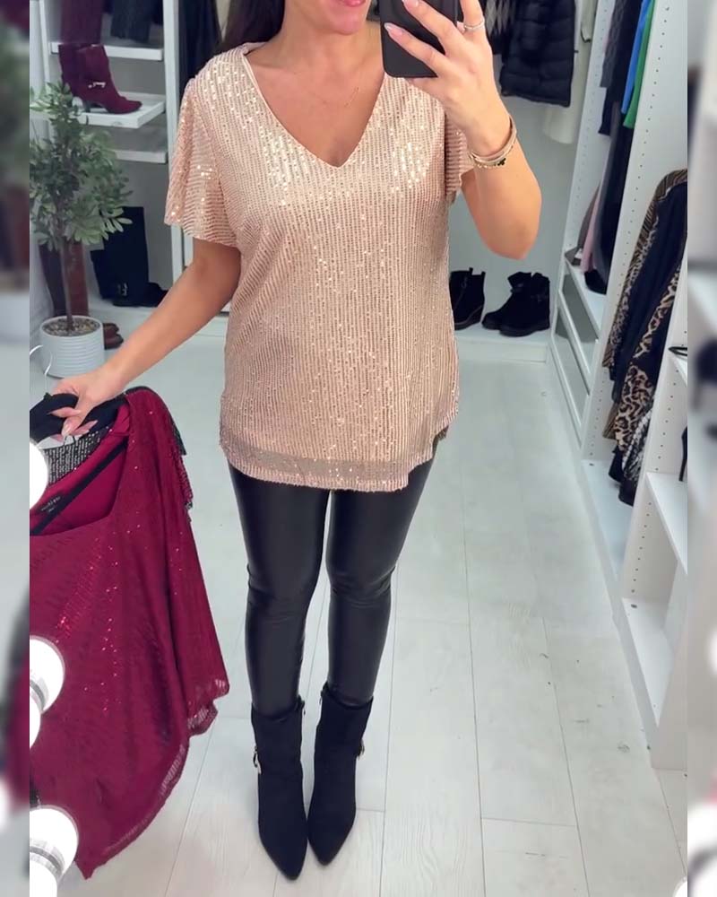 V-Neck Short-Sleeved Blouse