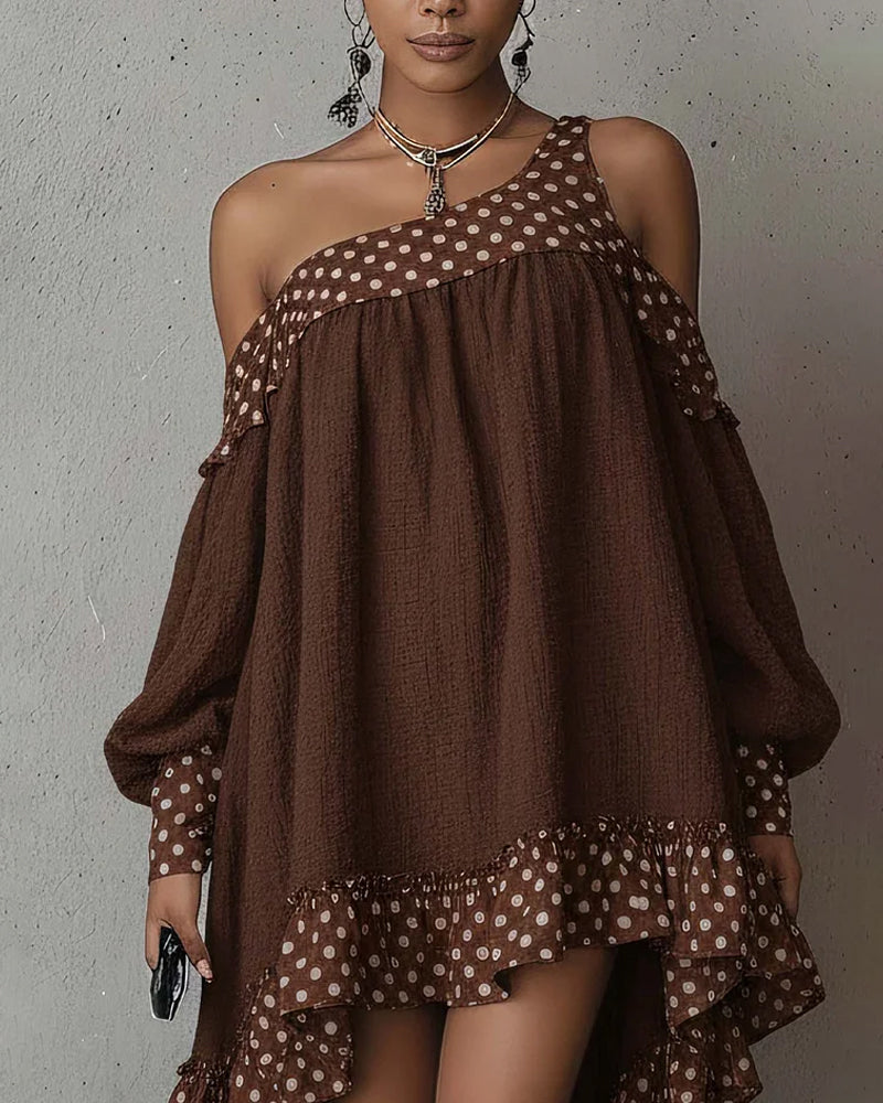 Patchwork One Shoulder Irregular Dress