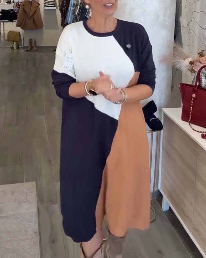 Stylish Loose Color-Blocked Dress