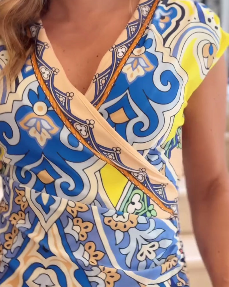 Vintage print v-neck elegant dress