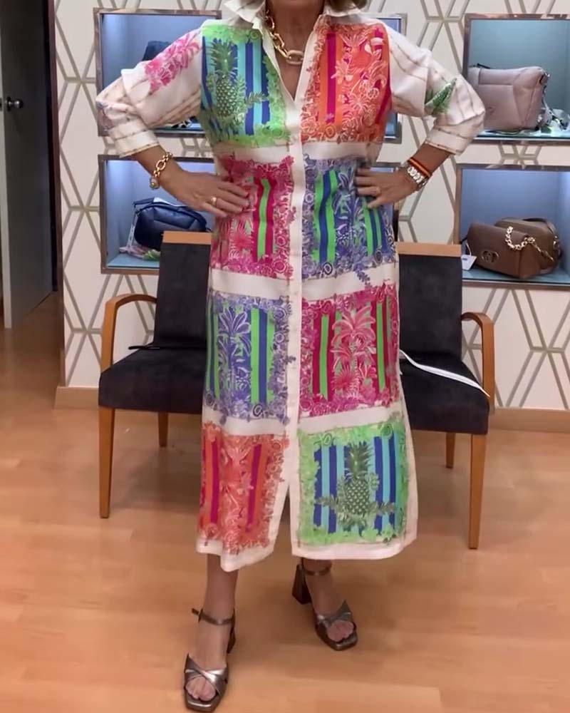 Patchwork Printed Long Shirt Dress
