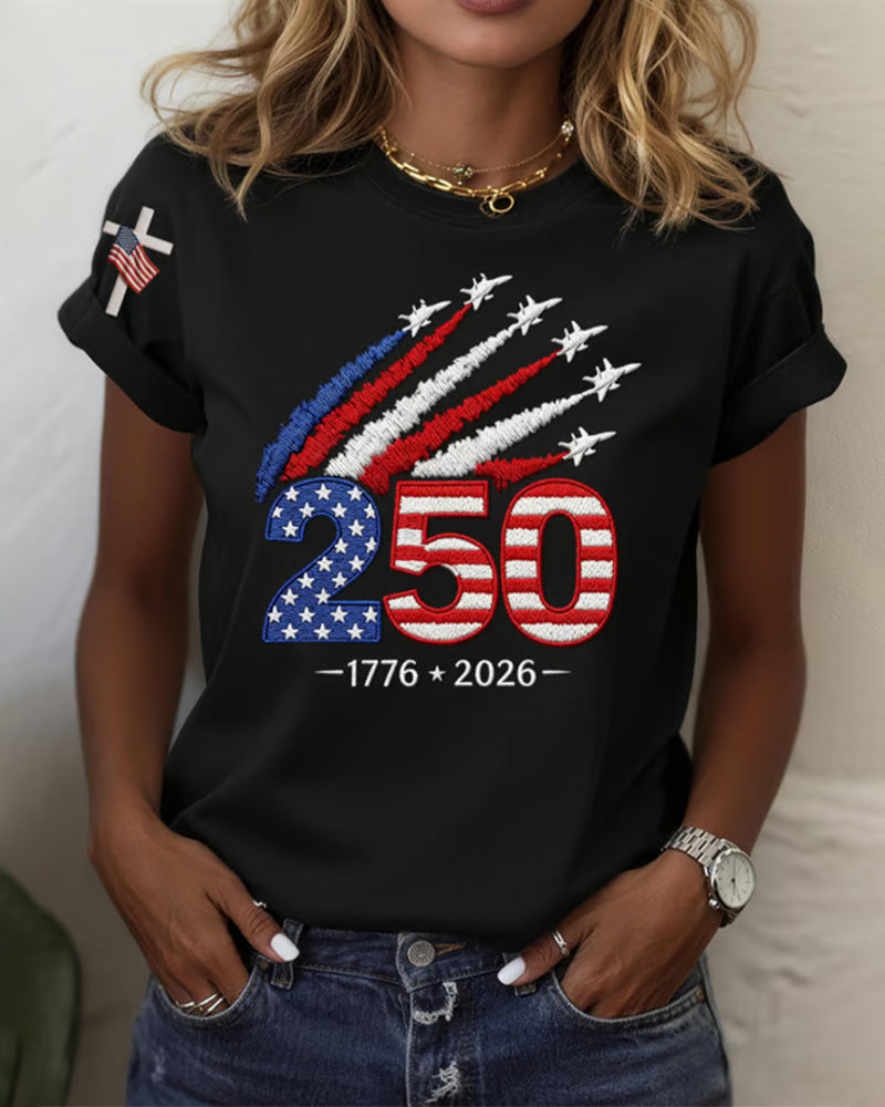 Flag Plane Print Short Sleeve T-Shirt
