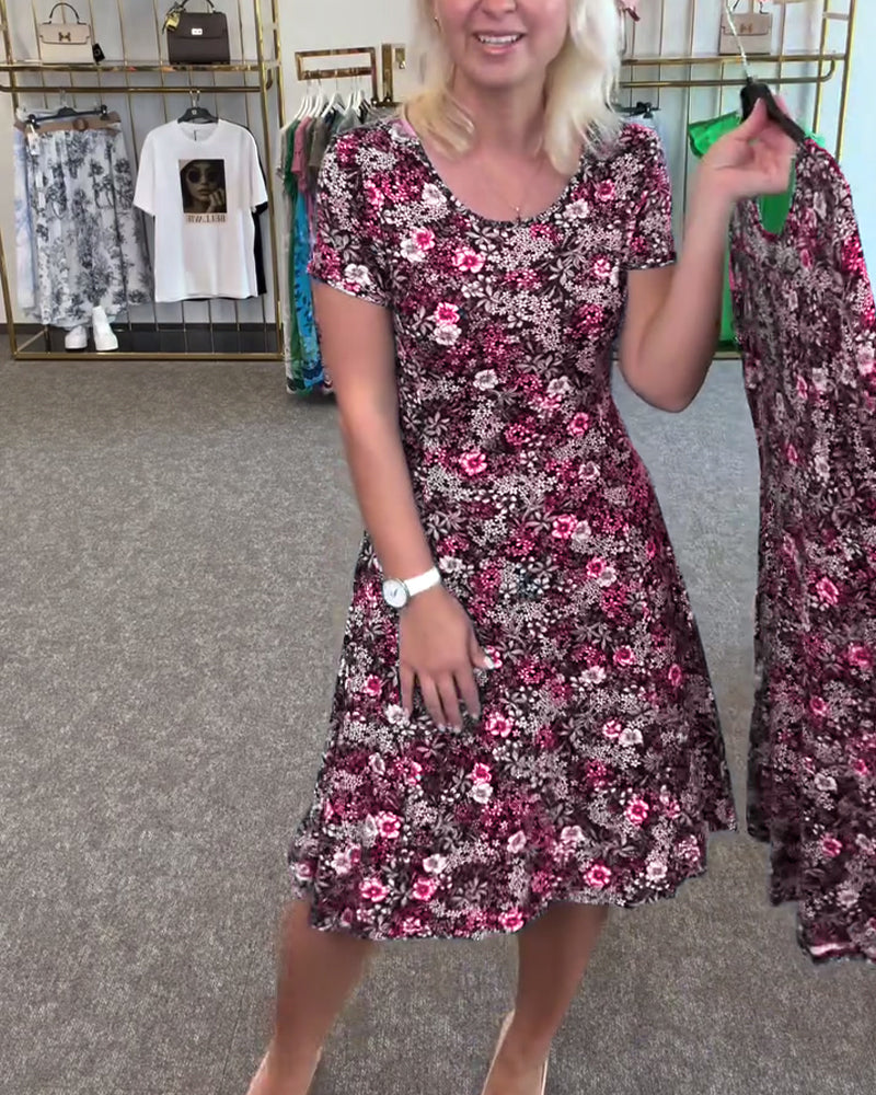 Aumora Temperament Slim Waist Printed Dress