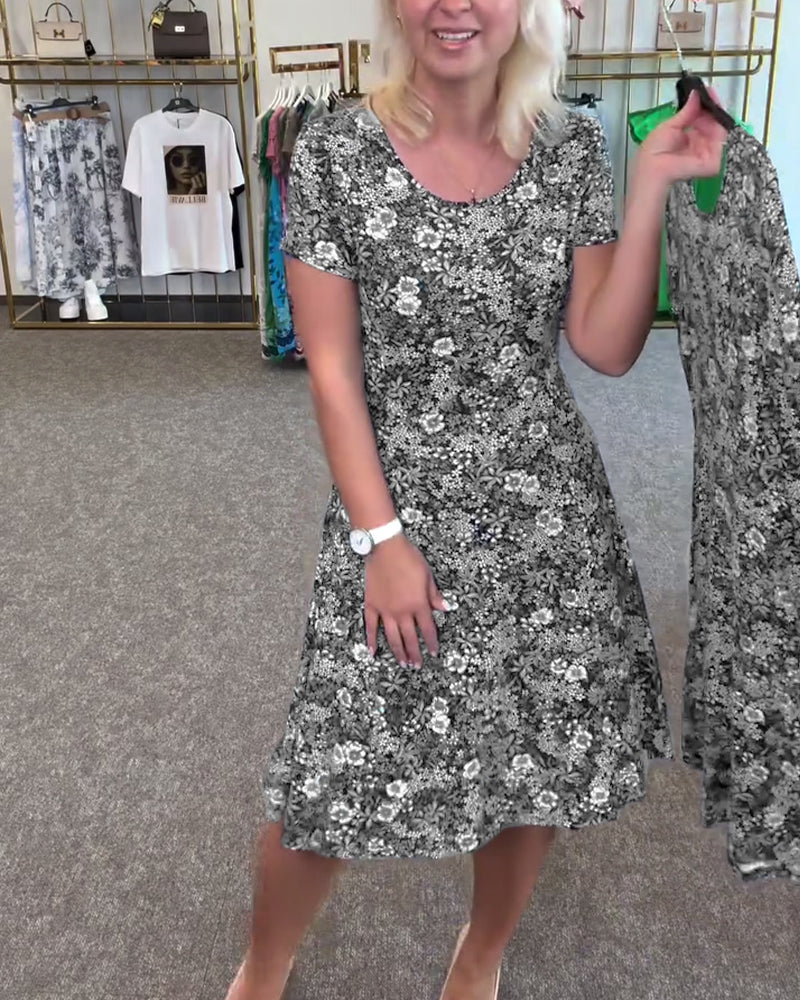 Aumora Temperament Slim Waist Printed Dress