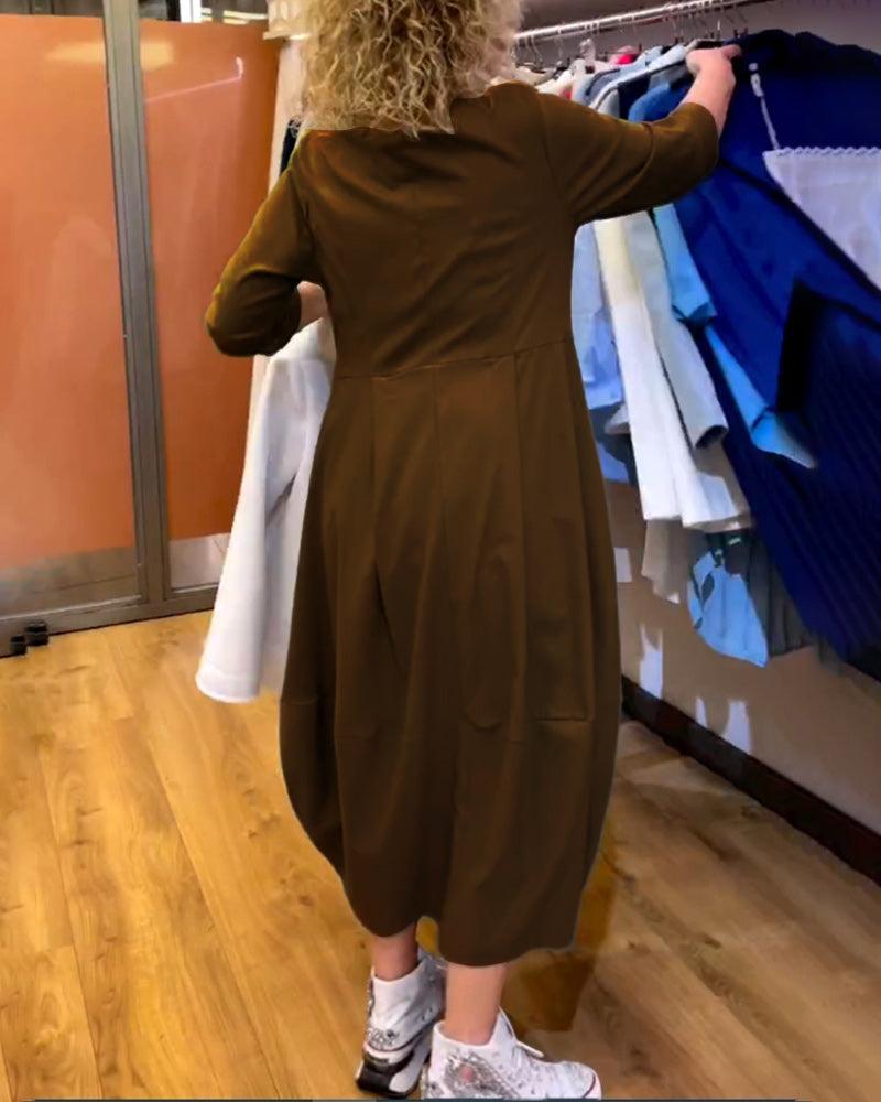 Round Neck 2/3 Sleeve Dress