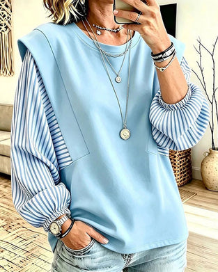 Striped Long Sleeve Patchwork Sweatshirt
