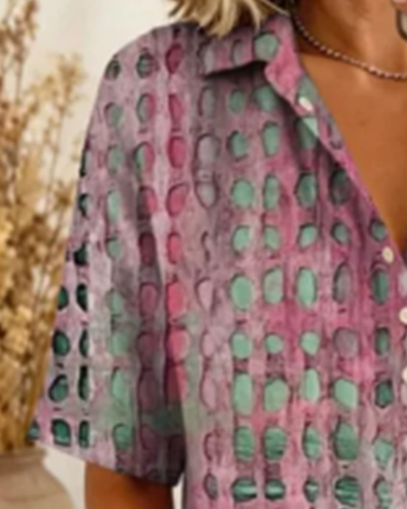 Polka Dot Print Button Half-Placket Blouse