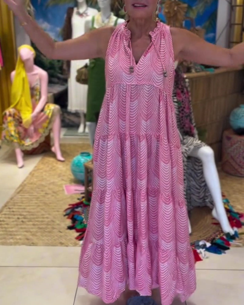 Sleeveless V-Neck Halter Tiered Dress
