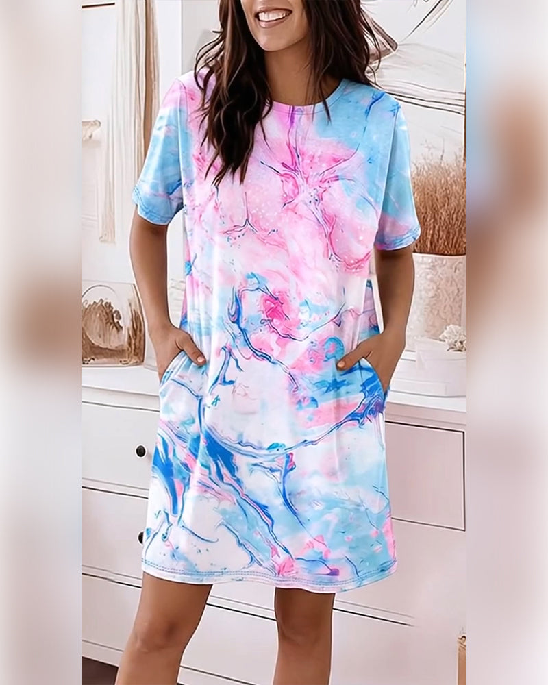 Tie-Dye Fluid Print Loose Dresses