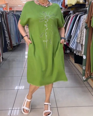 Raw Edge Short Sleeve Loose Casual Dress