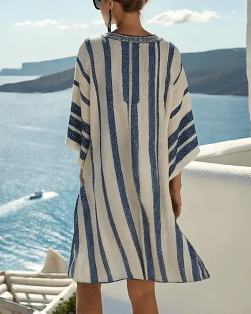Blue And White Striped Loose Dress