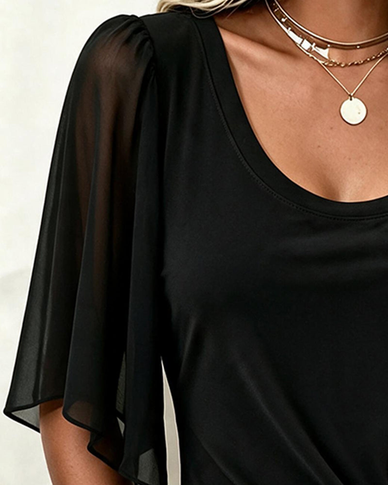 U-Neck Solid Casual Blouse