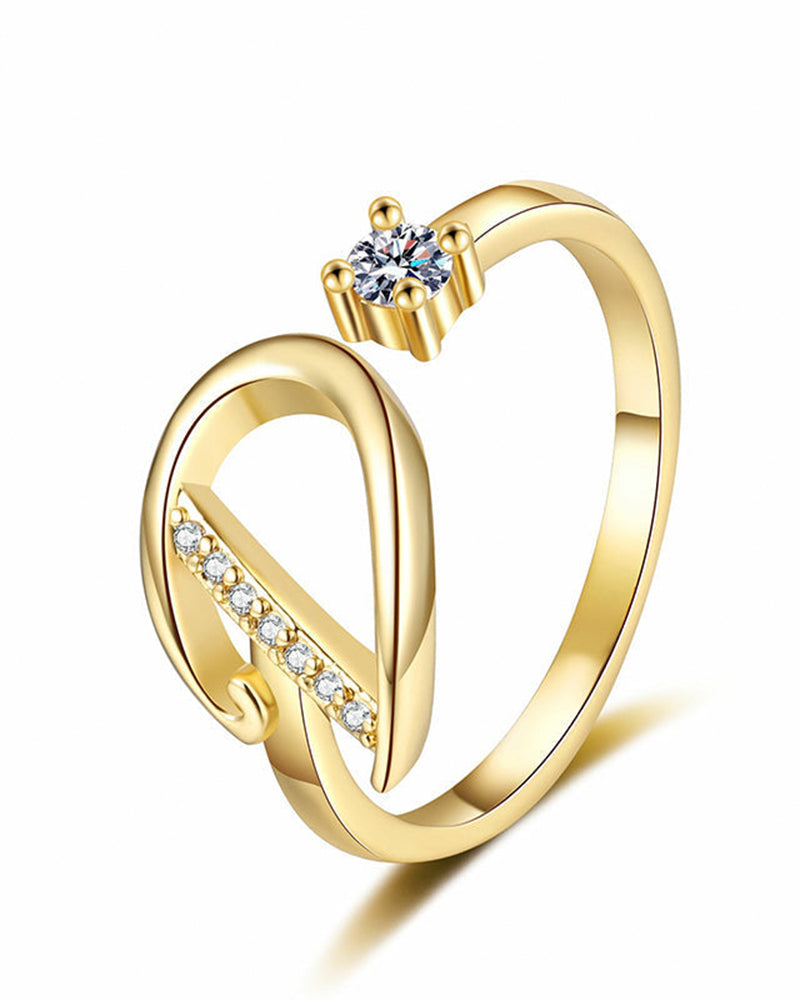 Adjustable Sparkling Initial Ring For Women