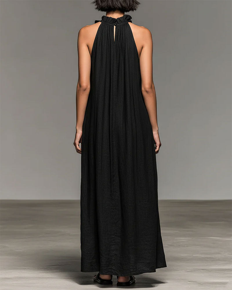 Halterneck Ruffled Long Dress