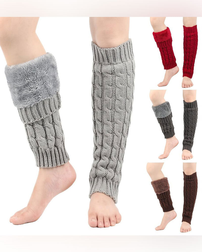 Fleece Lined Cable Knit Leg Warmers Thermal Boot Cuffs