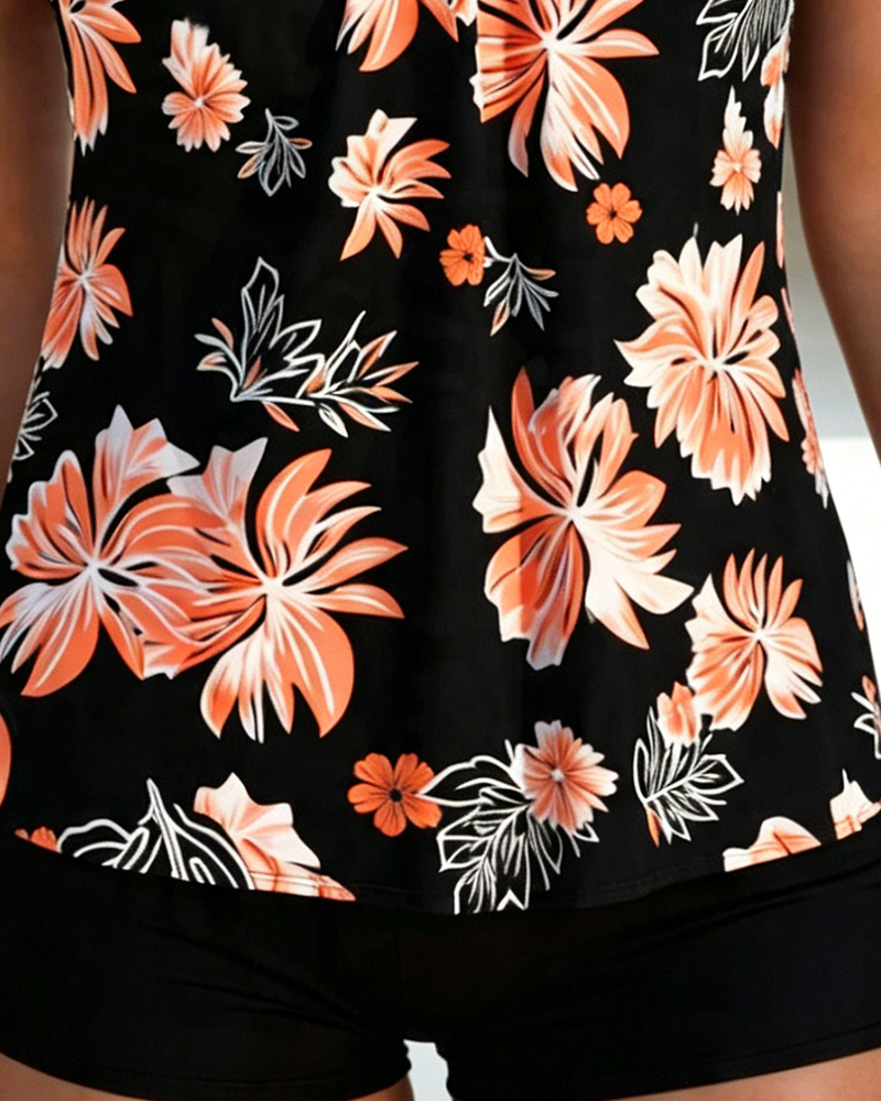 Tummy-Covering Printed Tankini