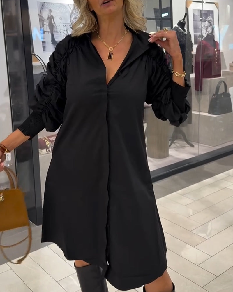 Fashion Lapel Solid Color Shirt Dress